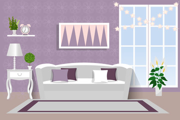The interior of the living room. Cozy room with a sofa . Vector illustration. Cartoon. Flat design. - 162820570