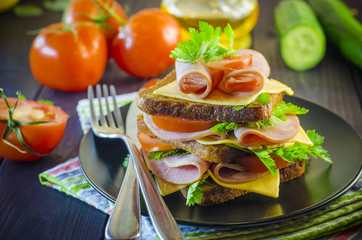 Large sandwich with sausage and cheese