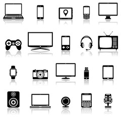 Technology devices and multimedia gadgets icons with reflection © fad82