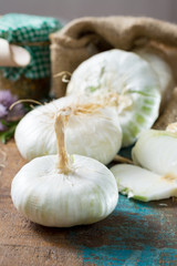 Giant white flat sweet onions of Sicily, new harvest