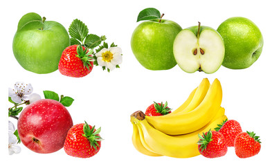 Bananas ,apple and strawberries isolated