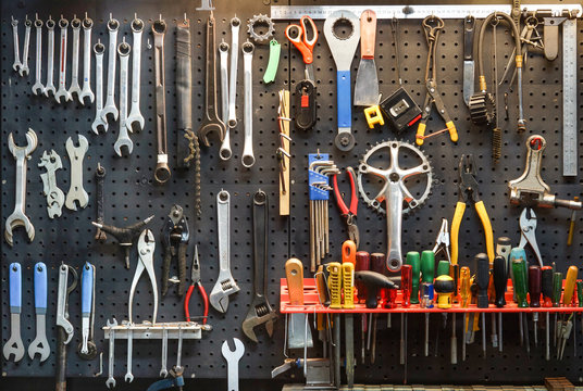 Bicycle tools background / Equipment for bicycle shop