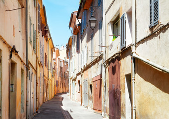 Fototapeta na wymiar beautiful old town street of Aix en Provence, France, retro toned