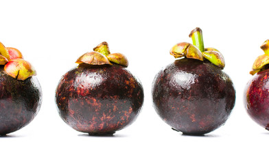 Purple mangosteen tropical fruit isolated on white