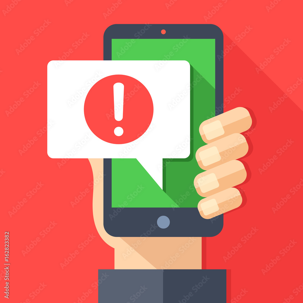 Fototapete phone notifications, new message received concepts. hand holding smartphone with speech bubble and e