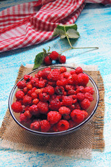 Ripe raspberry on the table