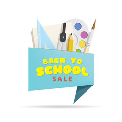 Tag set back to school sale blue heading design for banner or poster. Sale and Discounts Concept. Vector illustration.