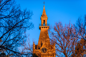 The clock tower of Ormond College at the University of Melbourne, Australia