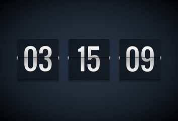 Countdown timer clock counter. Flip vector timer template. Display information of minute, hour. Scoreboard info