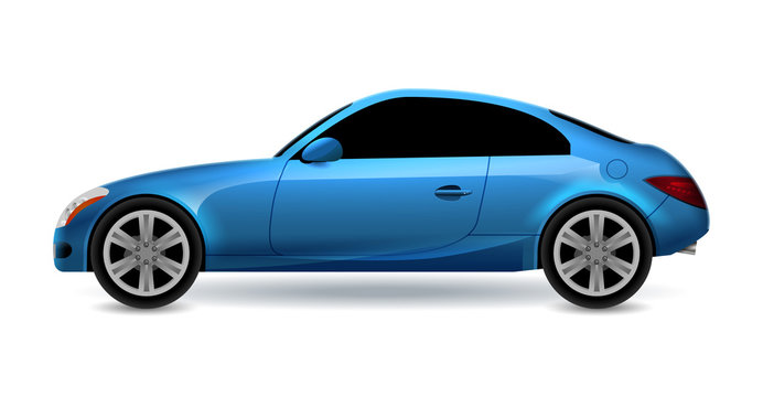 Vector blue automobile coupe isolated profile side view. Luxury modern sedan transport auto car. Side view car design illustration