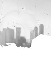 Asian women on city view in a rainy day