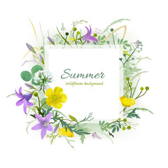 Summer floral greeting card.
Hand drawn vector illustration of wildflowers on white background. - 162825355