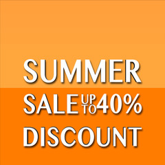 Summer Sale, up to 40 percent Discount, Bright Square in Orange Colors, blank space for company logo and or personal text.