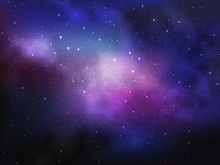 Obraz na płótnie Canvas Vector space background with colorful nebula and bright stars.