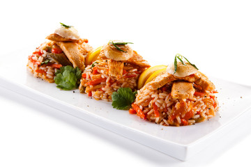 Roast chicken with rice and vegetables 