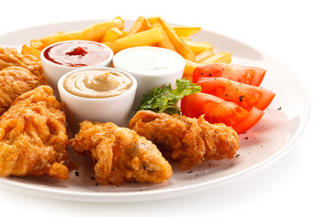 Fried chicken nuggets and vegetables 