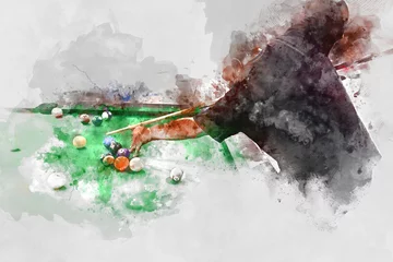 Foto op Plexiglas Abstract playing pool, man playing snooker ball on watercolor background. © Watercolor_Concept