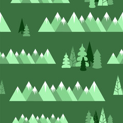 Forest and mountains. Seamless vector pattern.