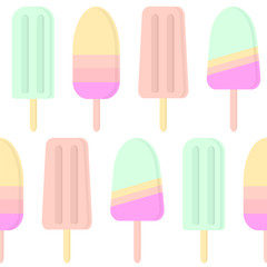 Seamless vector pattern with ice cream in pastel colors.