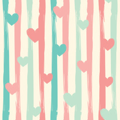 Pastel stripes and hearts. Seamless vector pattern. - 162828981