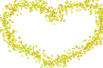 Heart frame of maple yellow green leaves on white background bright decoration
