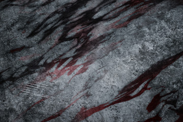 Horror abstract texture background with stain of dry blood on grunge cement concrete wall