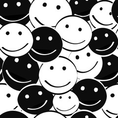 Black and white irregular smileys in vector pattern. Everyone is original, but everyone is smiling.