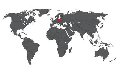 Fototapeta na wymiar Poland red on gray world map vector