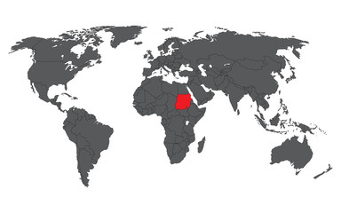 Sudan red on gray world map vector