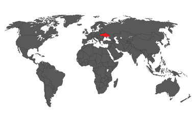 Ukraine red on gray world map vector