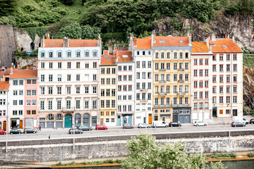 Fototapeta na wymiar View on the beautiful old buildings in Lyon city