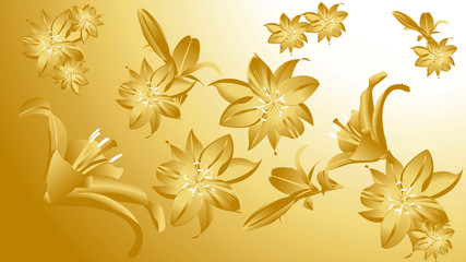 Fototapeta na wymiar Field of golden lilies on a golden background