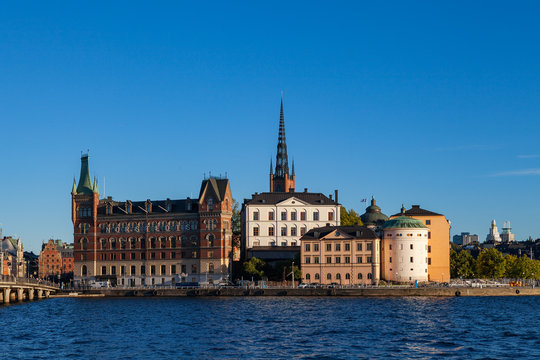 STOCKHOLM, SWEDEN - SEPTEMBER 19, 2016: Scenic summer sunset panorama of the Old Town (Gamla Stan) architecture