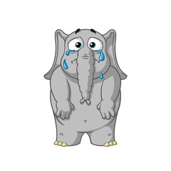 Elephant. Character. Cries, throwing tears, lowers his hands. Big collection of isolated elephants. Vector, cartoon
