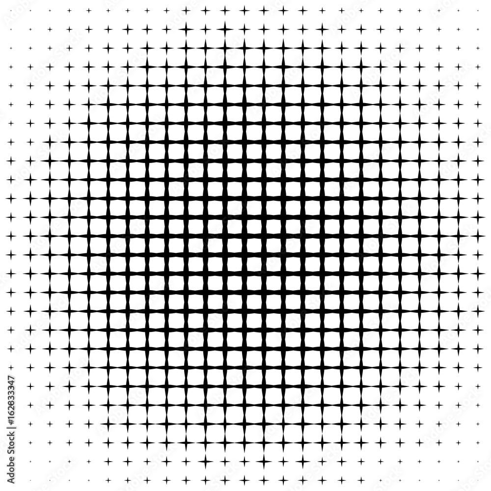 Wall mural vector dots halftone. black square, cube, cross, stars on white background. texture round