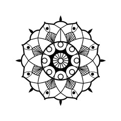 Black on white flower hand drawn mandala. Vintage decorative element, vector illustration