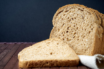 the bread on black background