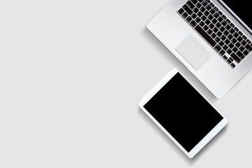 top view of keyboard laptop and tablet mobile phone or notebook