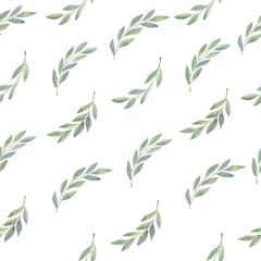 Olive branch hand drawn watercolor seamless pattern
