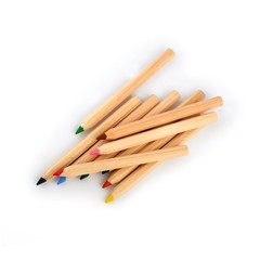 Colored pencils in various angles on a white background