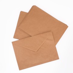 Envelopes of kraft paper on a white background