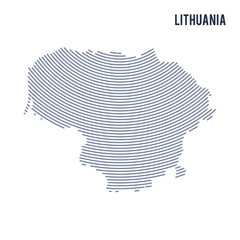 Vector abstract hatched map of Lithuania with curve lines isolated on a white background.