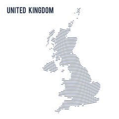Vector abstract hatched map of United Kingdom with curve lines isolated on a white background.