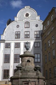 Building Facade and Fountain; Stortorget Square; Gamla Stan - City Centre; Stockholm