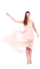 Naklejka premium graceful girl in flying light pink dress