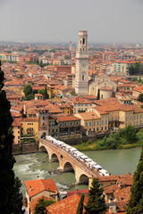 Fototapeta na wymiar View of Verona Italy from Castel San Pietro