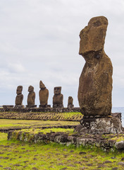 Moais in Tahai Archaeological Complex, Rapa Nui National Park, Easter Island, Chile