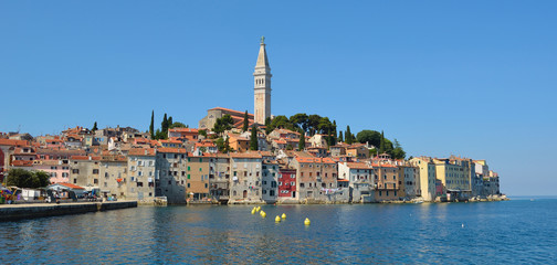Fototapeta premium Rovinj old town peninsular with the Church of St. Euphemia on the Adriatic Coast Line Istria Croatia.