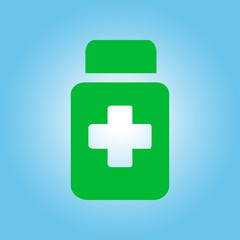 Drugs sign icon. Pack with pills. Flat design style. 