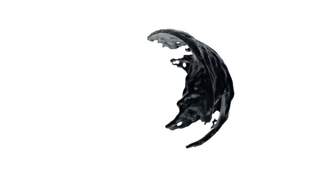 Black paint (oil, petroleum) flows with splashes around sphere with attraction to its center (with alpha channel). Good effect for ids, packshots, round logotypes. Separated on pure white background.